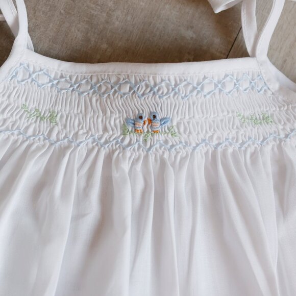 White Smocked Feltman Brothers Two Piece Set Blue Embroidery NWT - Picture 2 of 5